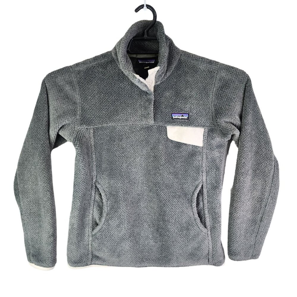 Womens Gray Patagonia Polartec Fleece Pullover Jacket 1/4 Snap Button Size S